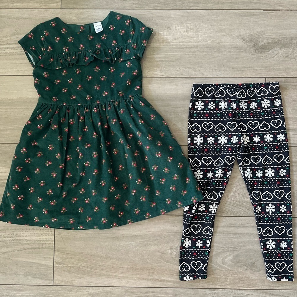 Girls holiday dress and Christmas leggings 5T Christmas dress